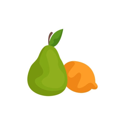 Fruit flat icon with ripe pear and lemon vector illustration