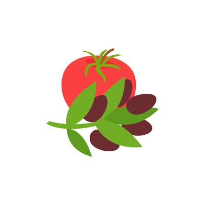 Flat vegetables icon with whole red tomato and olive branch vector illustration