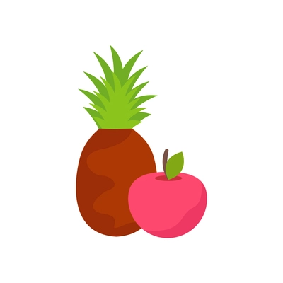 Organic pineapple and apple flat icon on white background vector illustration