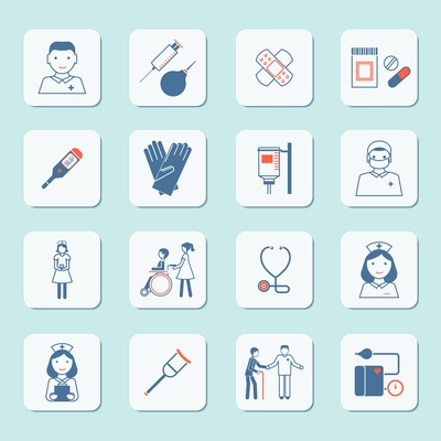 Nurse health care medical hospital service icons set isolated vector illustration