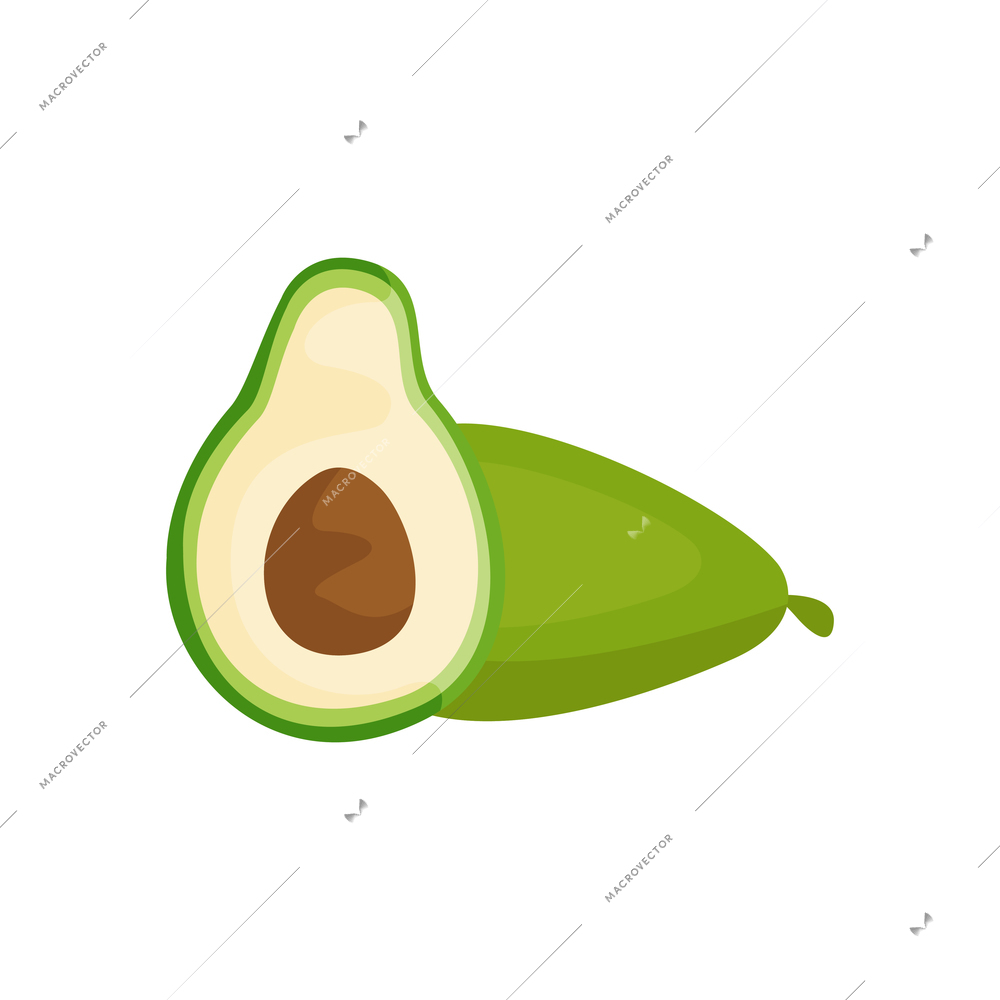 Flat sliced avocado with stone on white background vector illustration