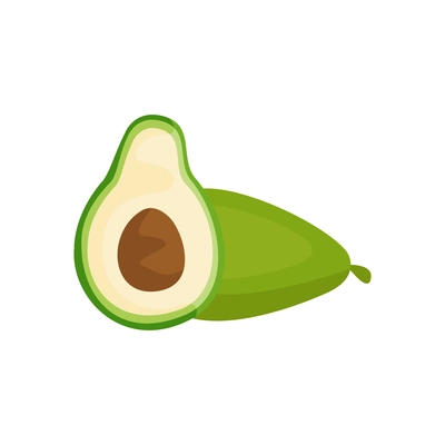 Flat sliced avocado with stone on white background vector illustration