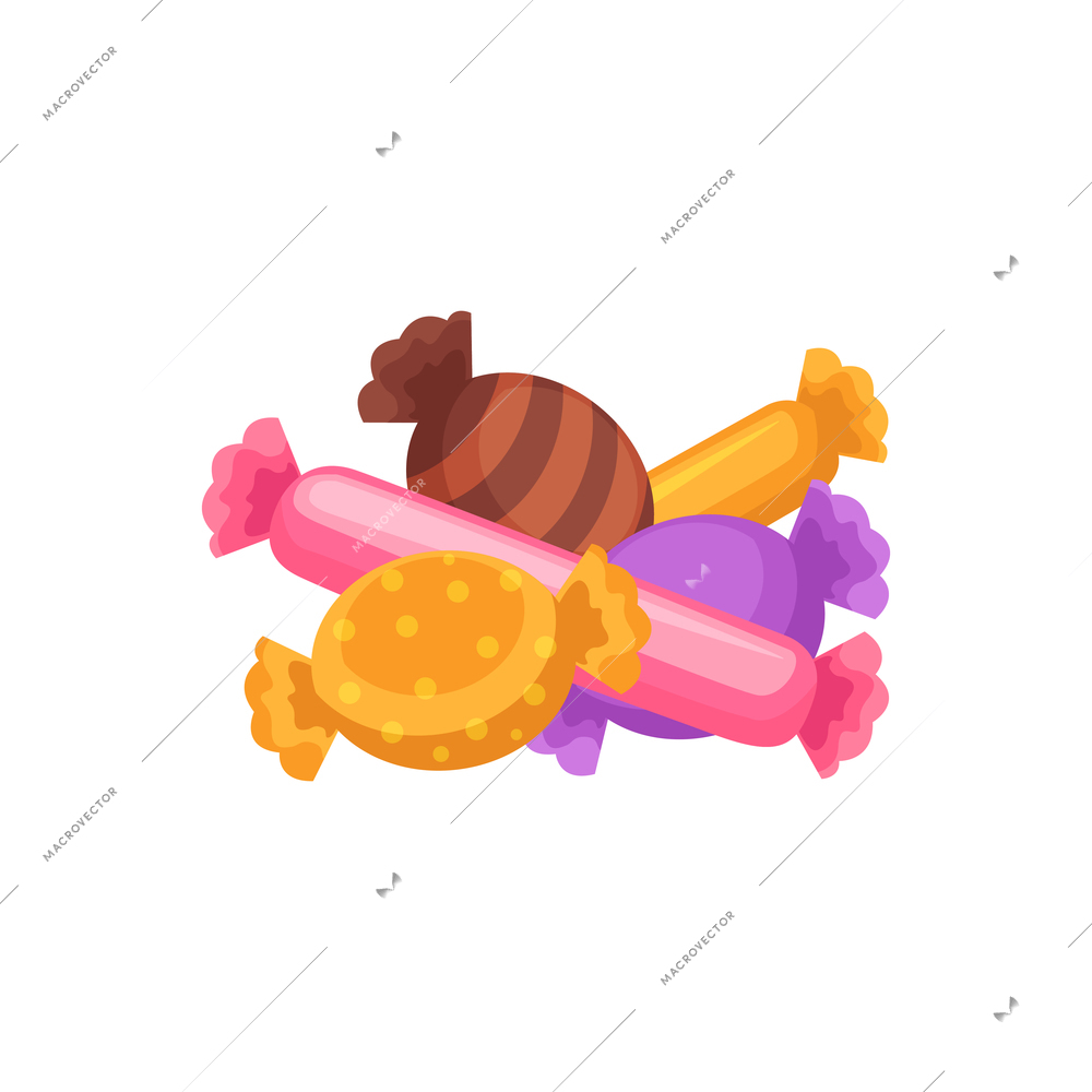 Sweets in colorful wrappers flat icon on white background vector illustration