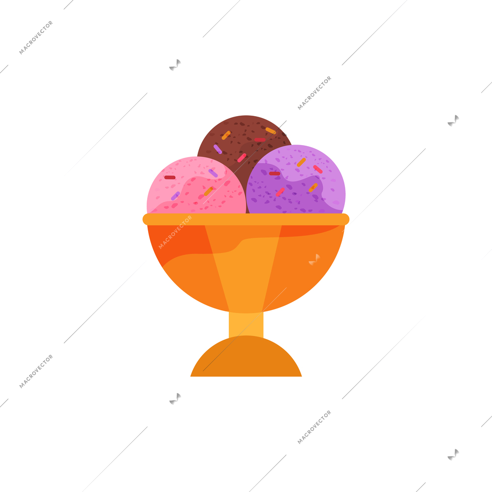 Flat icon of three ice cream scoops in cup vector illustration