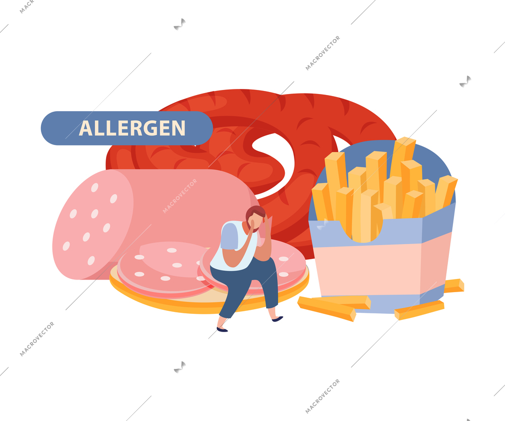 Gluten intolerance concept with allergen products flat vector illustration