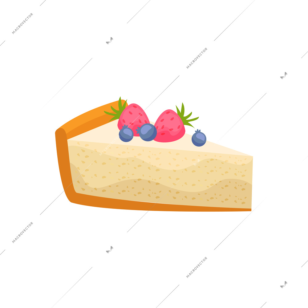 Piece of berry cheesecake flat icon on white background vector illustration