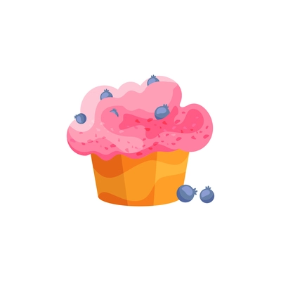 Flat cupcake with blueberries on white background vector illustration