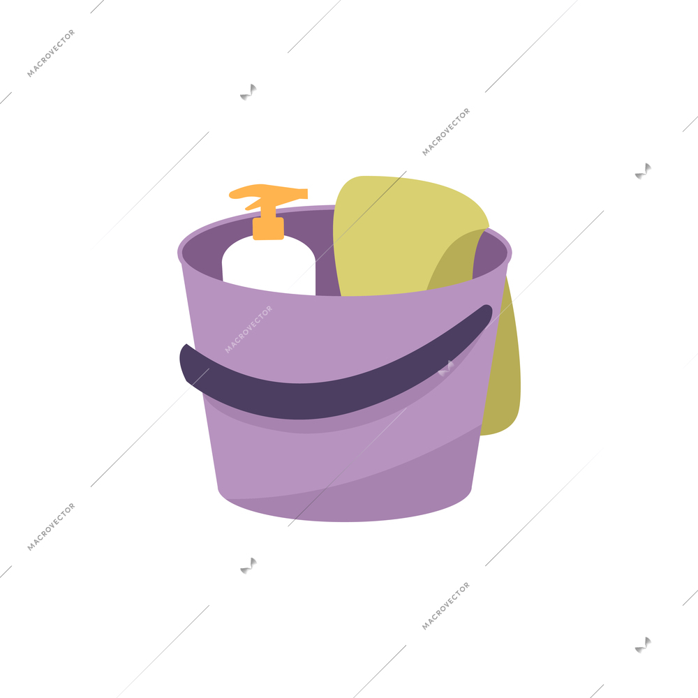 Cleaning tools in bucket flat vector illustration