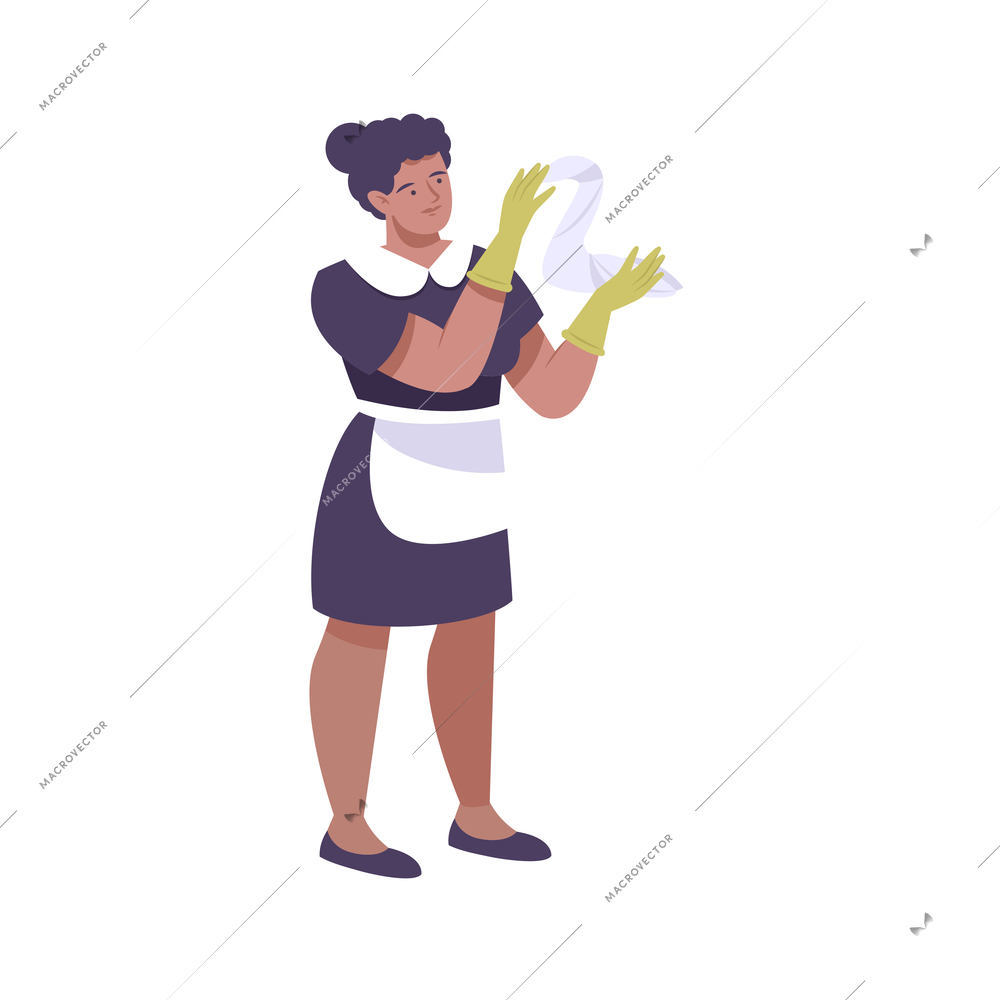 Woman in uniform from cleaning service holding cloth flat vector illustration