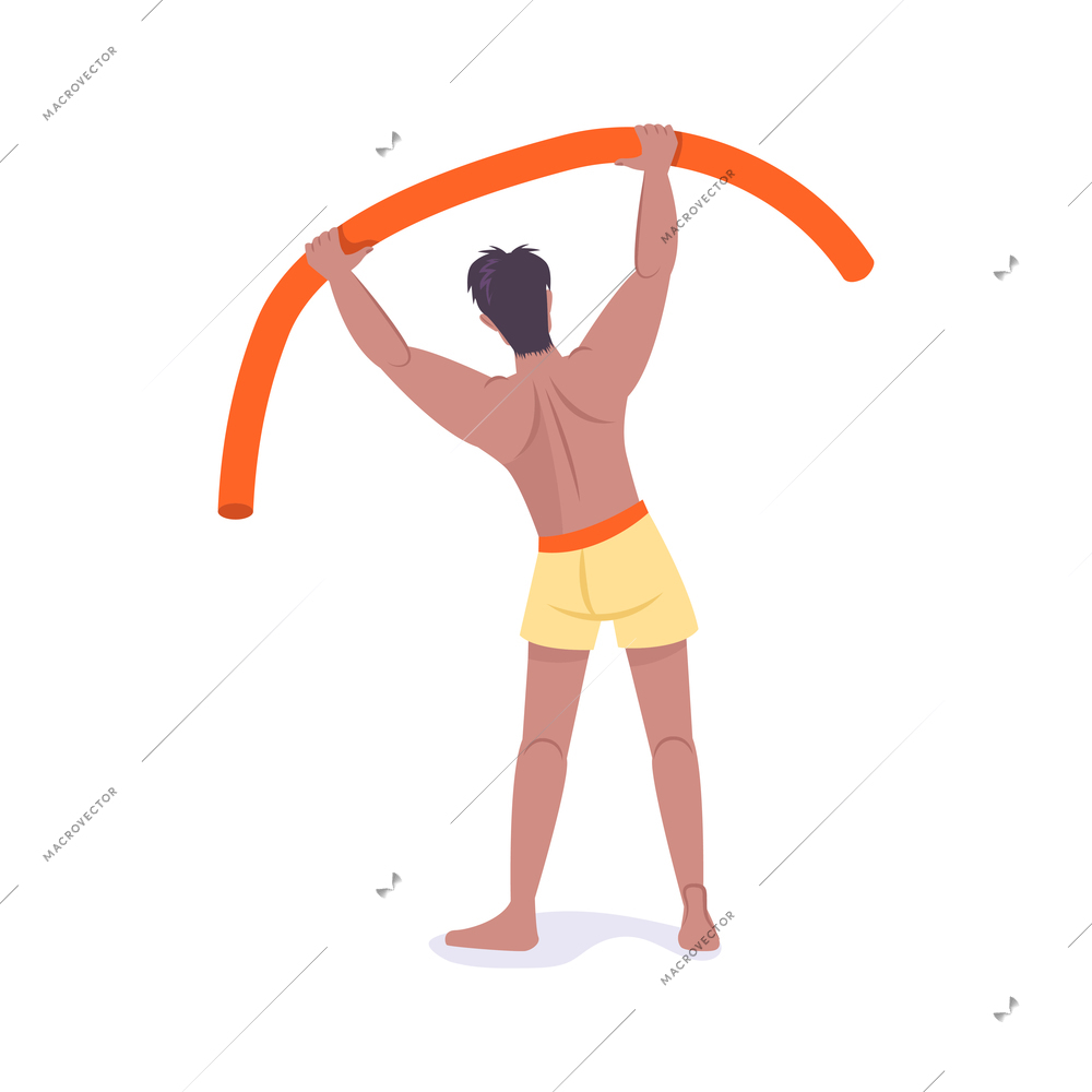 Human character in shorts doing fitness on white background flat vector illustration