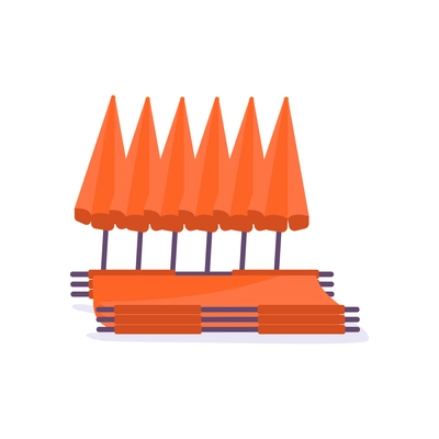 Folded orange beach umbrellas on white background flat vector illustration