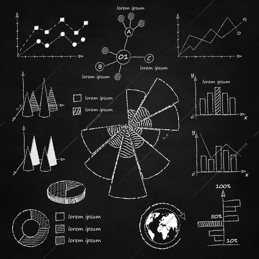 Chalk infographic diagrams design elements isolated vector illustration