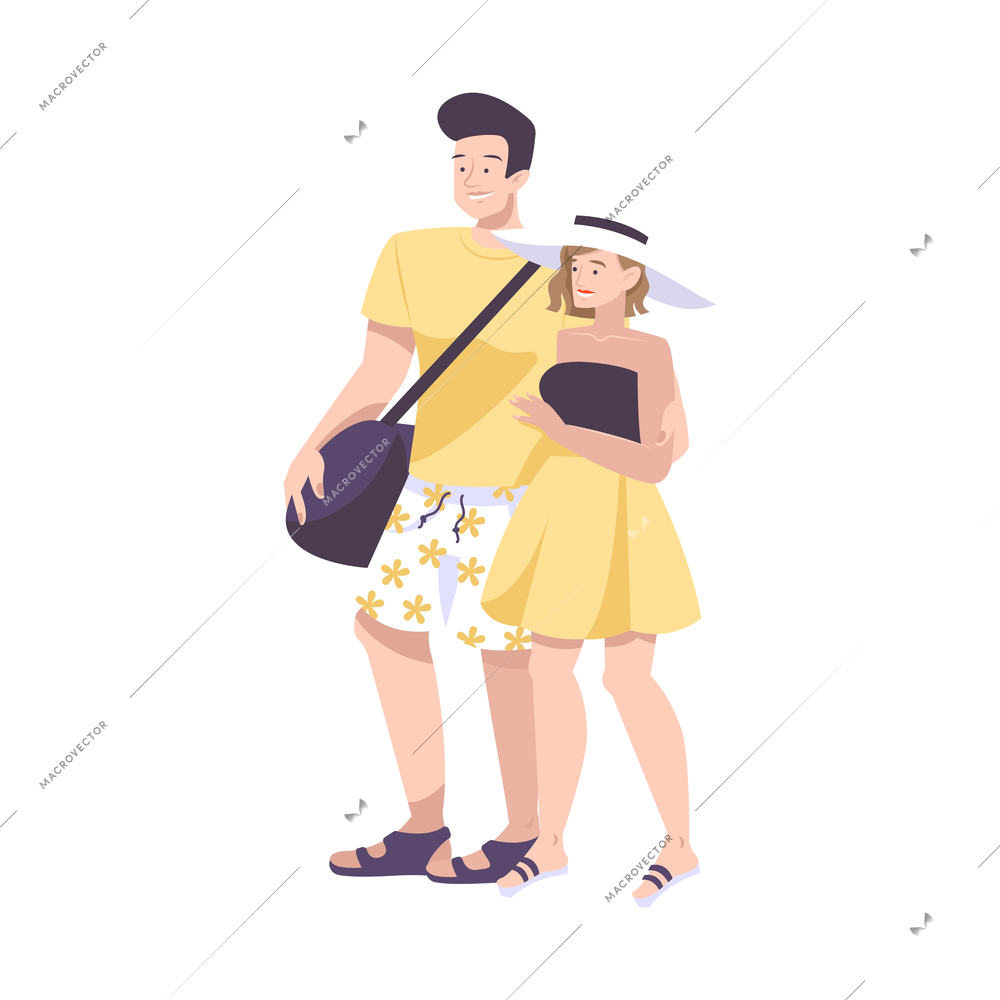 Couple of people in summer clothes flat vector illustration