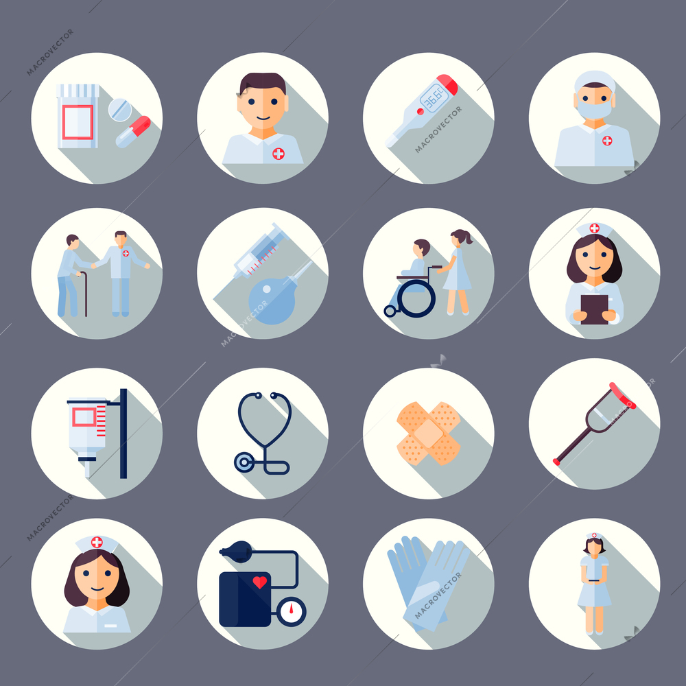 Nurse health care medical first aid icons set isolated vector illustration