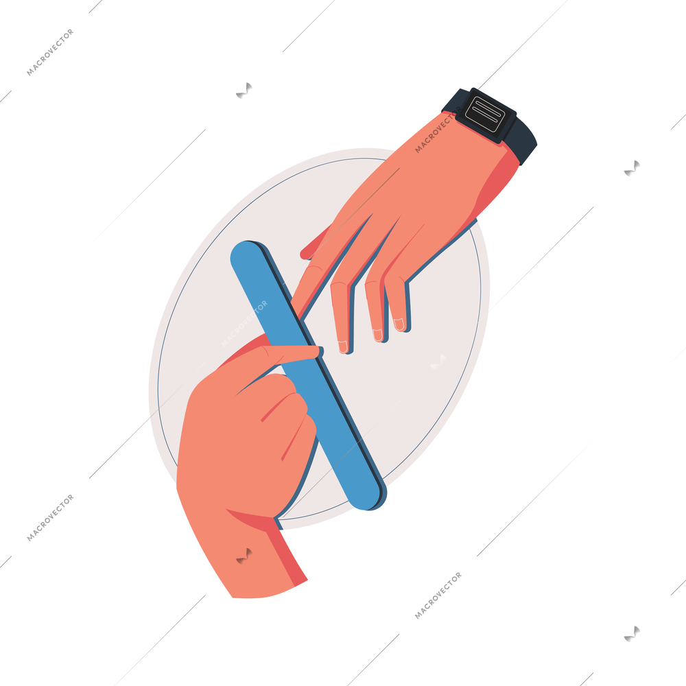 Manicure with male hands and nail file flat vector illustration