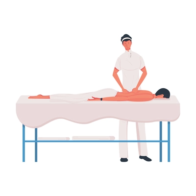 Male human character during massage session flat vector illustration