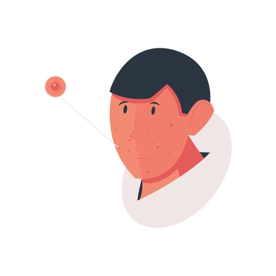 Sad man face covered with spots and pimple close up flat vector illustration