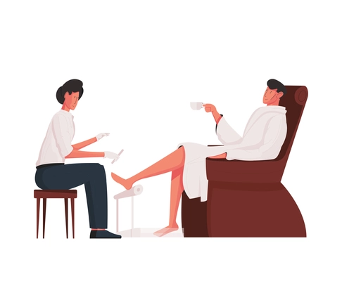 Man doing pedicure in salon flat vector illustration