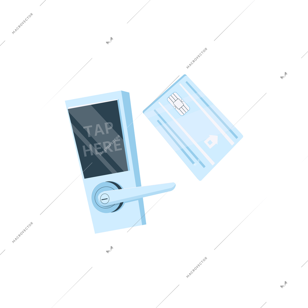 Flat icon of metal door handle and card key isolated vector illustration