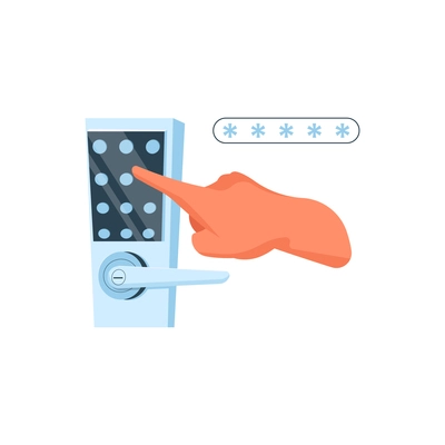 Human hand dialing code on numeric door lock flat vector illustration