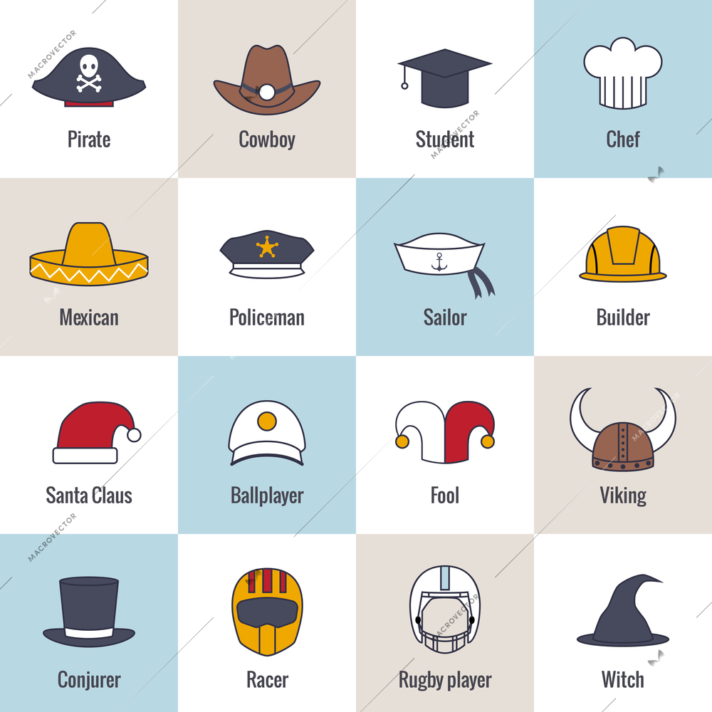 Modern and old hat and caps flat line icons set isolated vector illustration