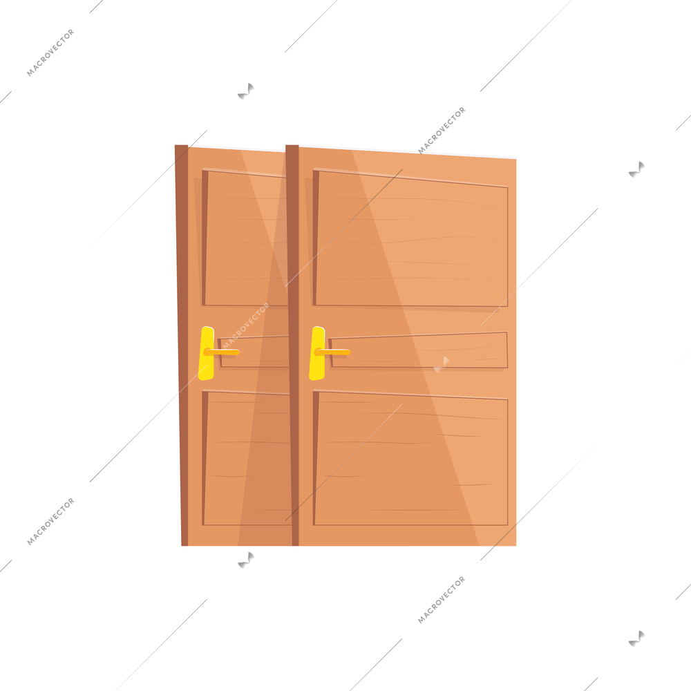 Two flat wooden doors with handles on white background vector illustration