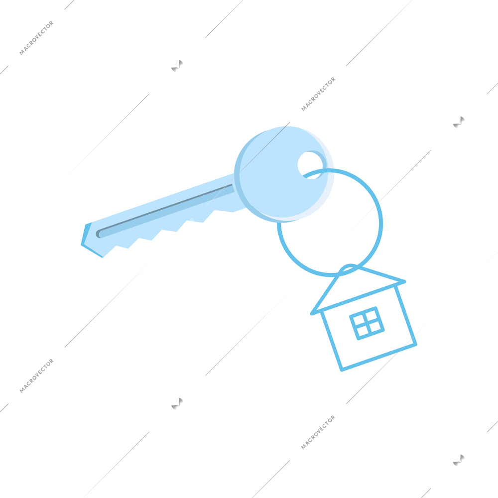 Flat door key with pendant in shape of house vector illustration