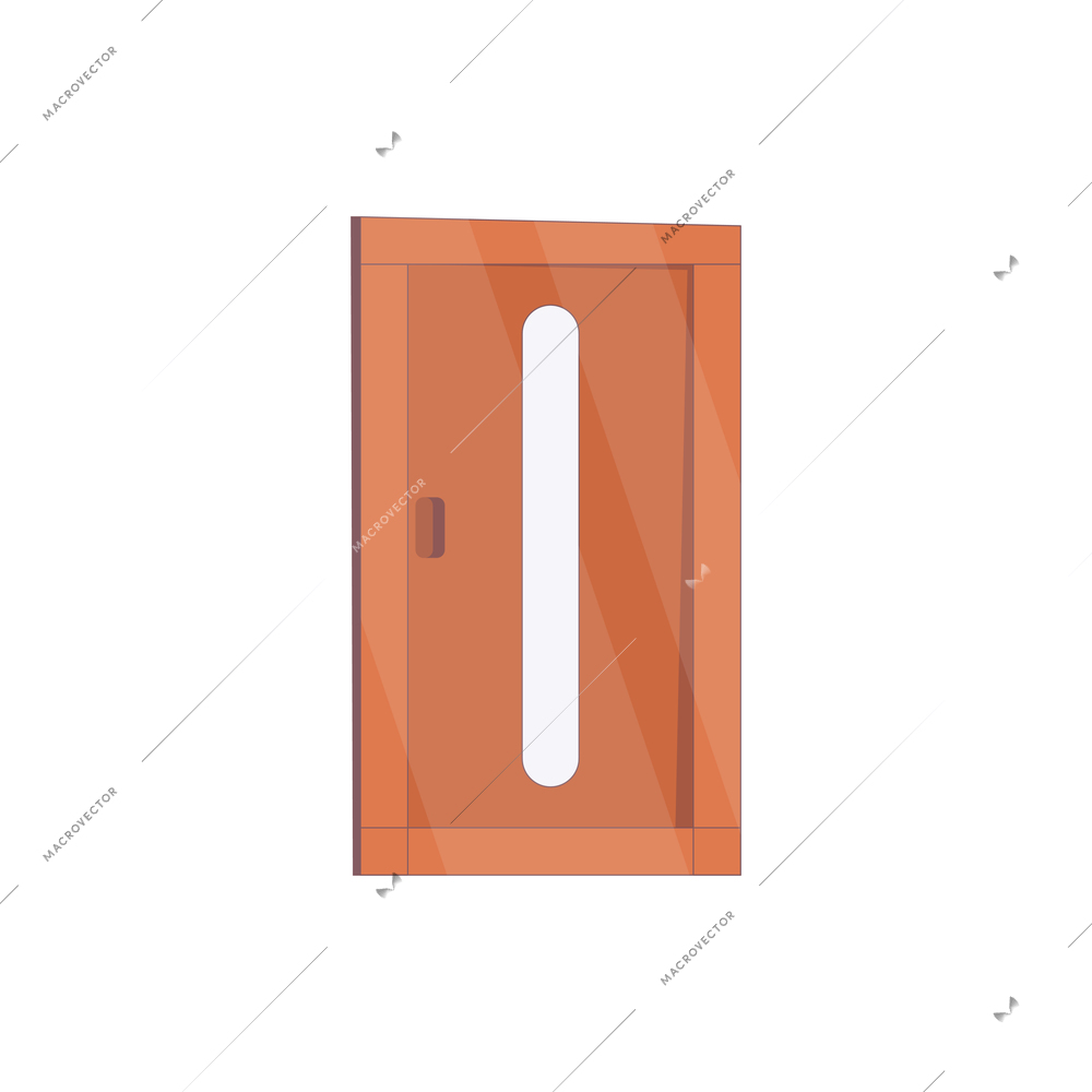 Modern brown wooden door with glass flat icon on white background vector illustration