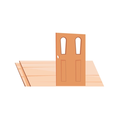 Single door and wooden planks on white background flat vector illustration