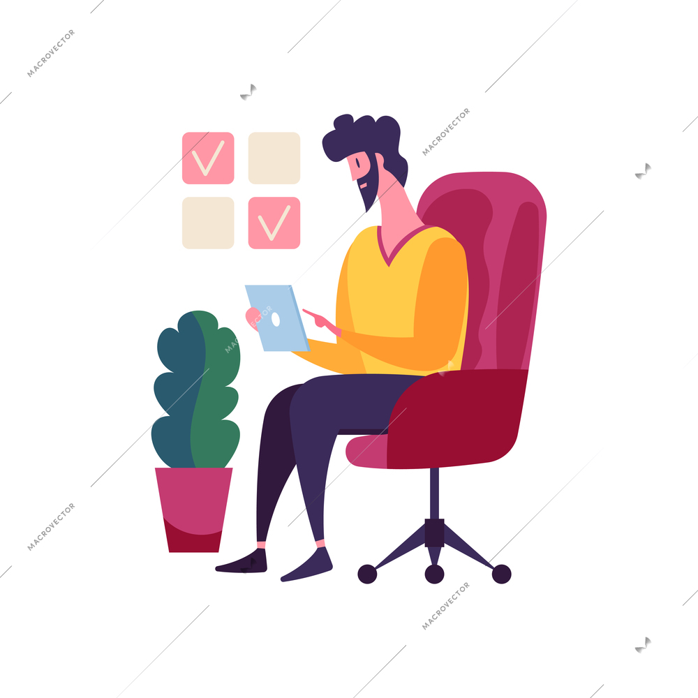 Flat task completetion concept with check list and man vector illustration