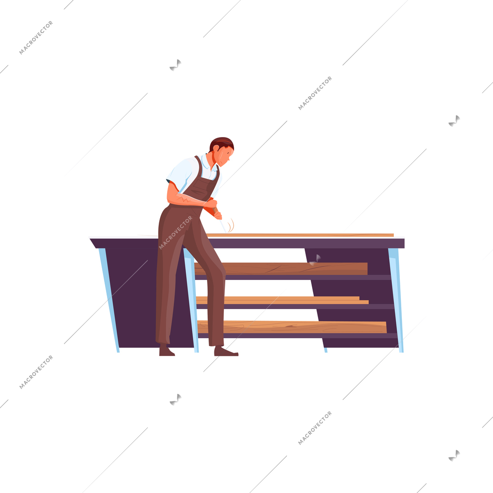 Flat character of carpenter working with wood icon vector illustration