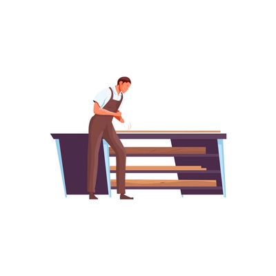 Flat character of carpenter working with wood icon vector illustration