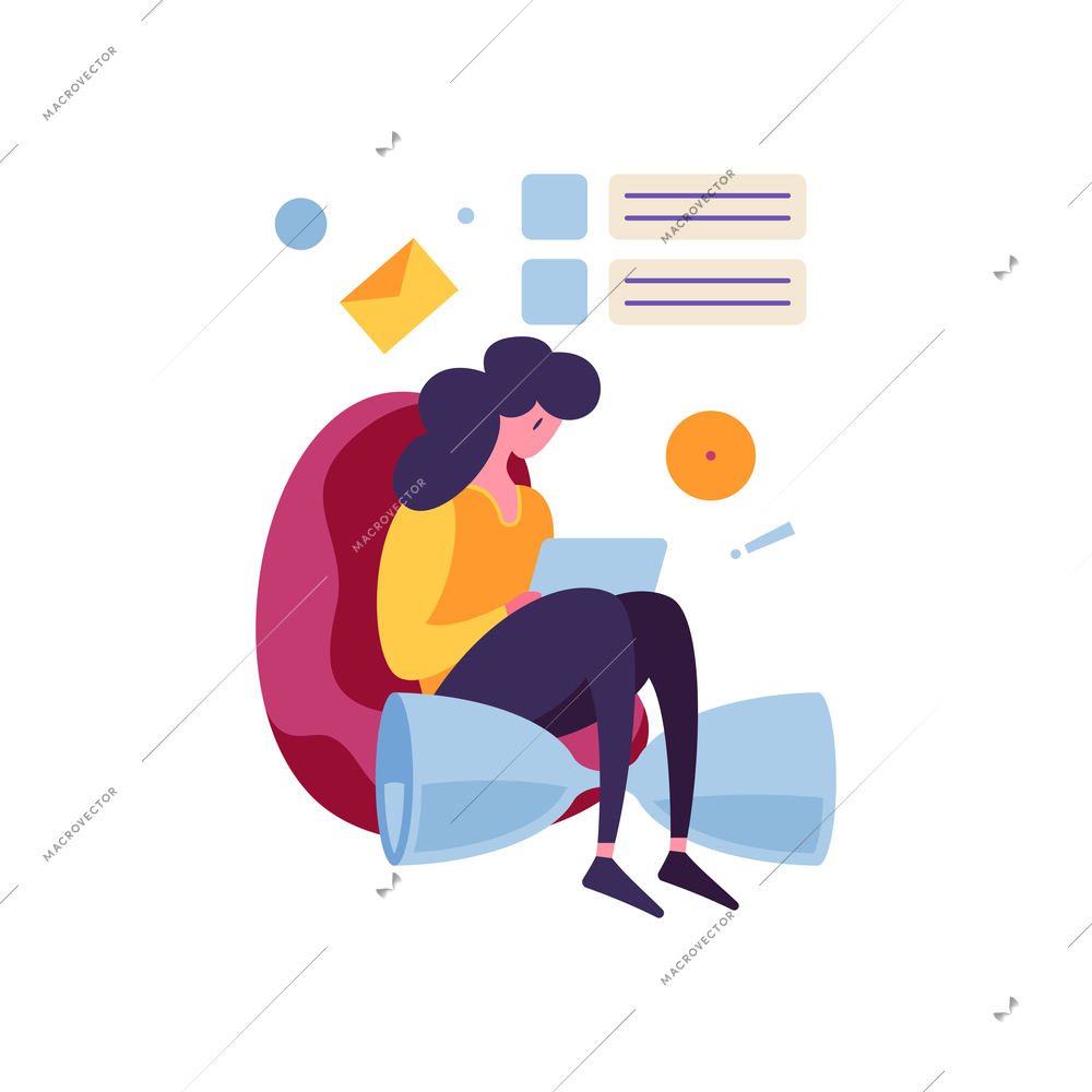 Effectime time management flat concept with woman at work and sand glass vector illustration