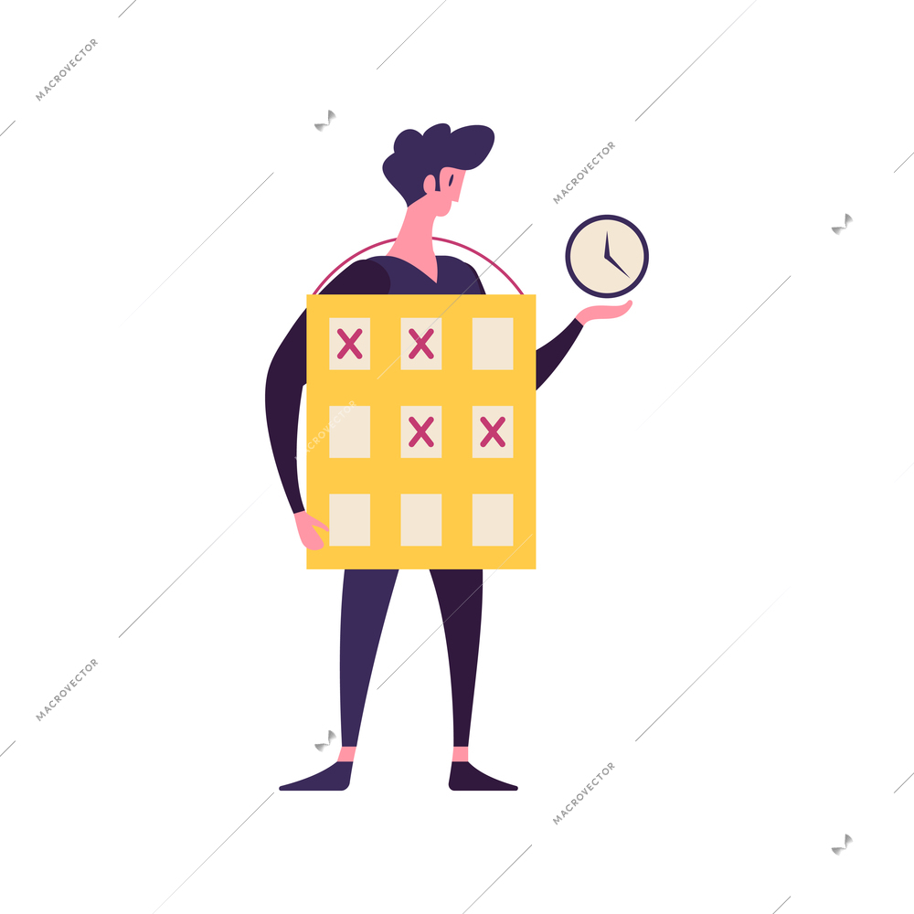 Time management deadline flat concept with male character on white background vector illustration