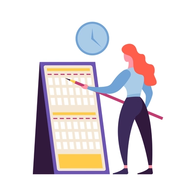 Time management concept with character planning work flat vector illustration