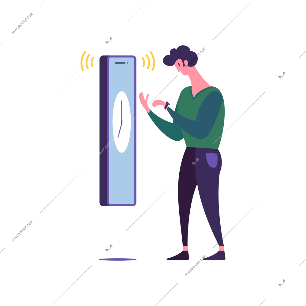 Deadline flat concept with man and smartphone reminder flat vector illustration