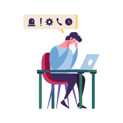 Time management concept tired man with many tasks to do flat vector illustration