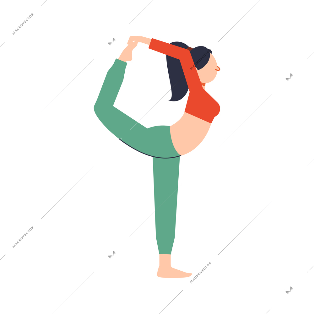 Fitness flat icon with lady doing yoga asana vector illustration