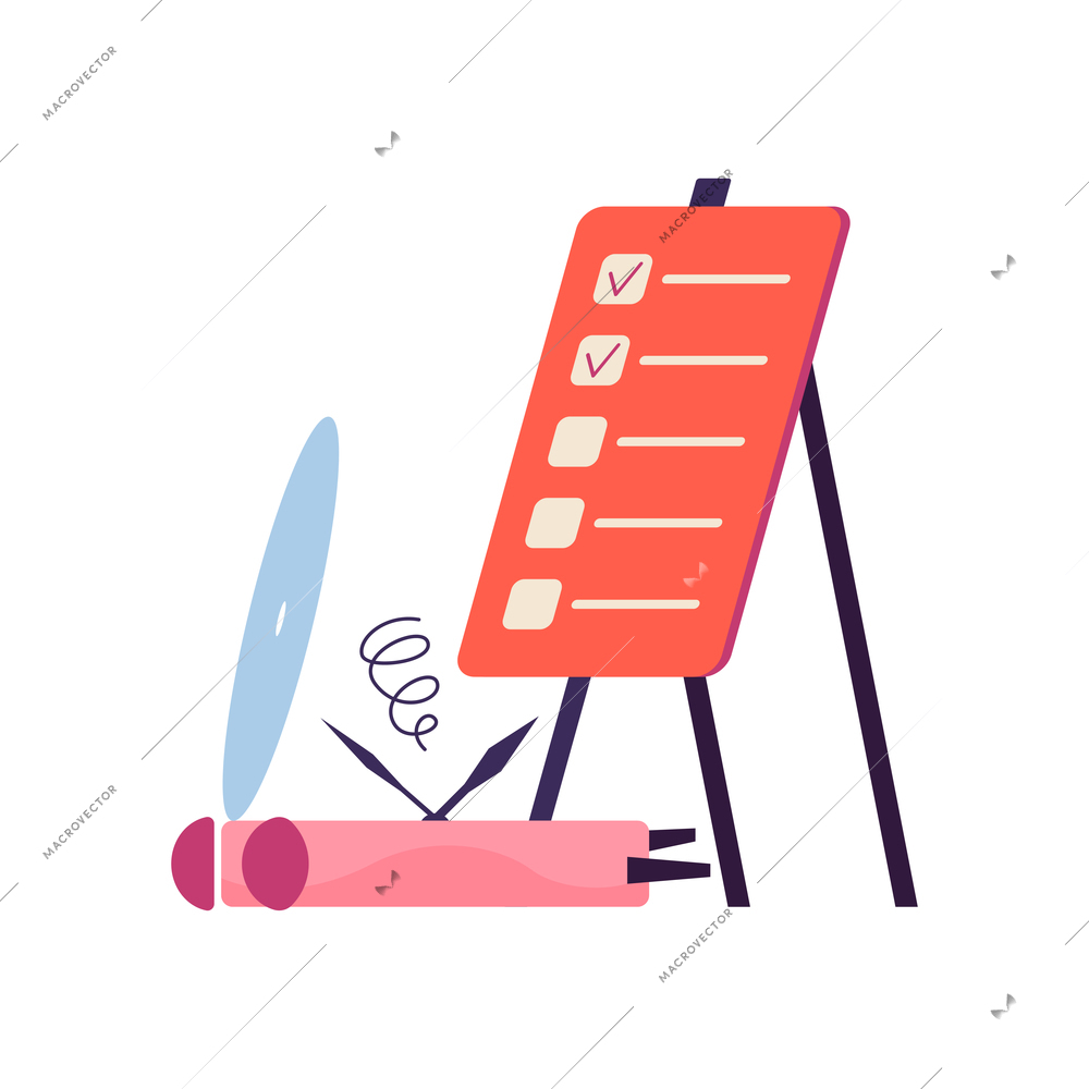 Effective time management concept with check list and clock symbols flat vector illustration