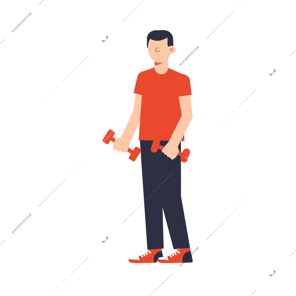 Flat icon of man doing fitness with dumbbells vector illustration