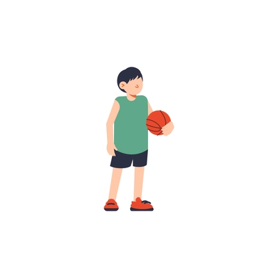 Boy in sportswear holding basket ball flat icon on white background vector illustration