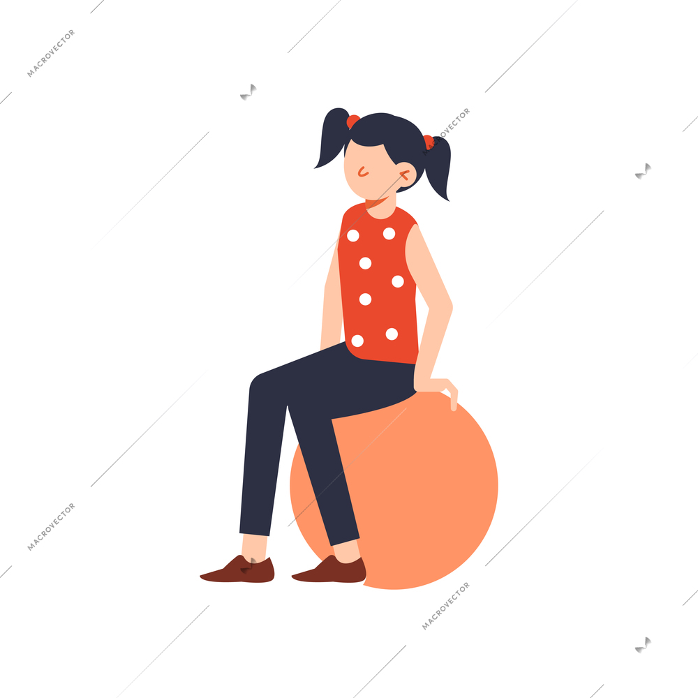 Flat fitness icon with girl sitting on fitball vector illustration