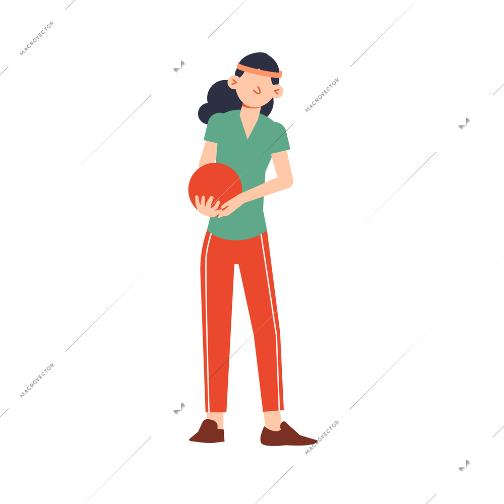 Sport icon with girl in sportswear holding ball flat vector illustration