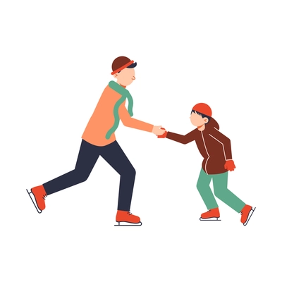 Two brothers skating together icon flat vector illustration