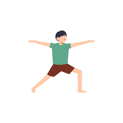 Small boy doing yoga on white background flat vector illustration