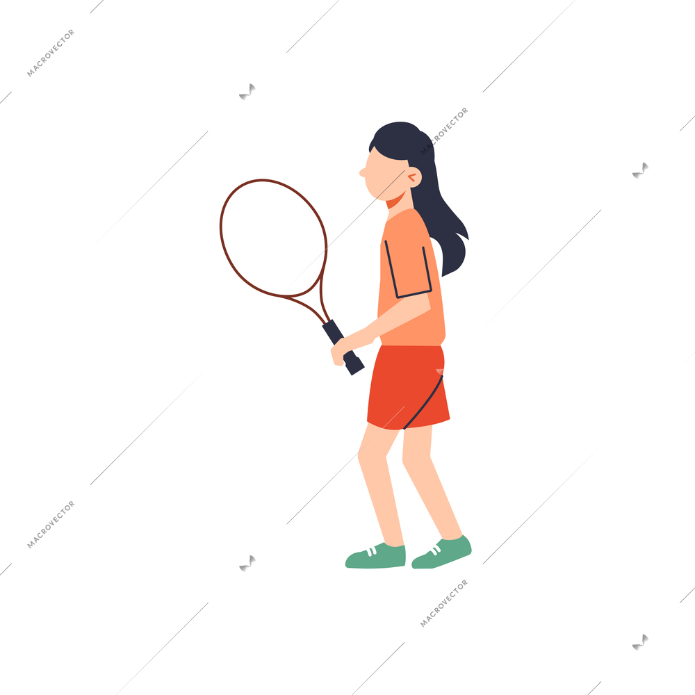 Girl with tennis racket flat icon on white background vector illustration