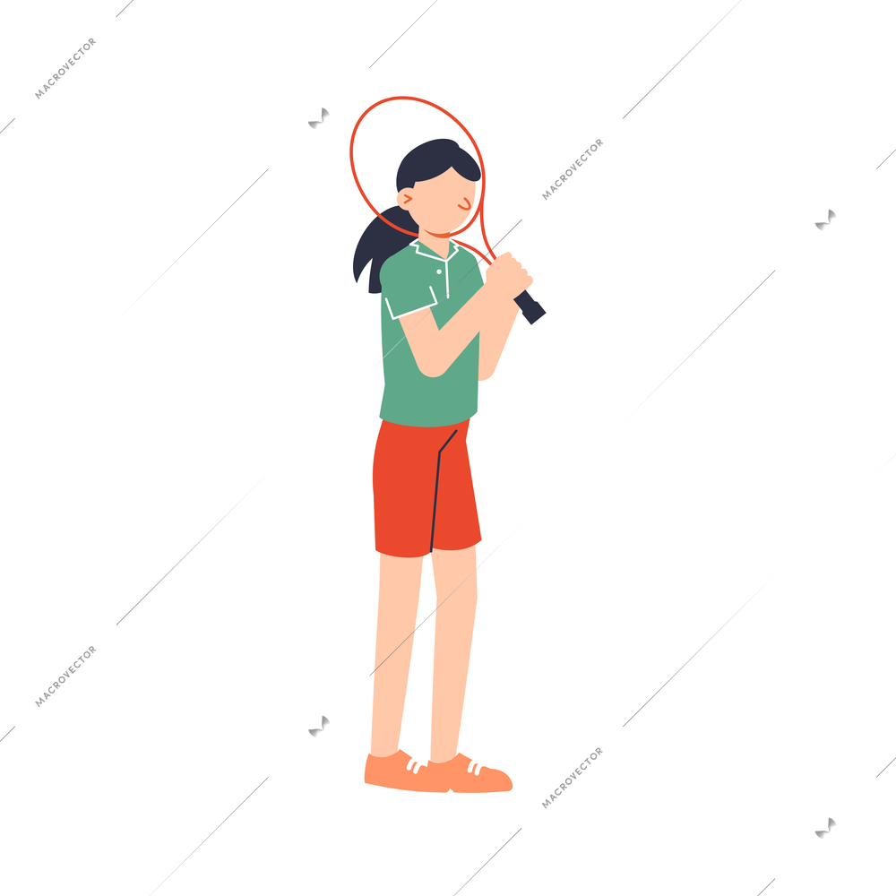 Sport flat design icon with female human character holding racket vector illustration