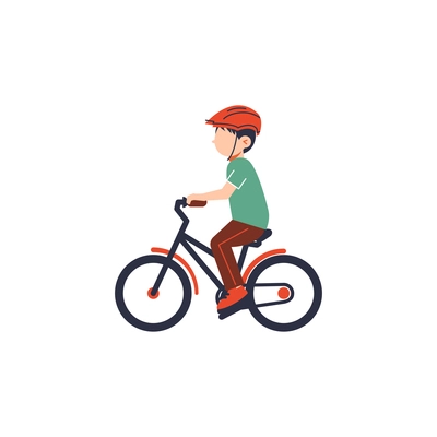 Little boy in helmet riding bike flat icon vector illustration