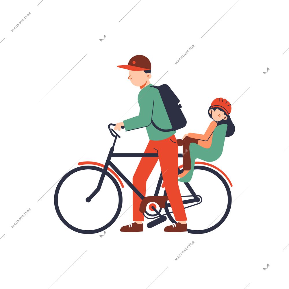 Family sport icon with dad and daughter cycling together vector illustration