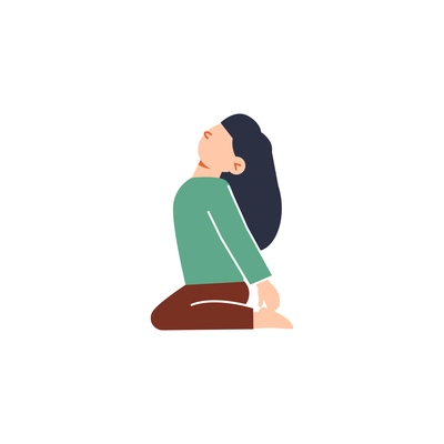 Girl sitting in yoga asana flat vector illustration